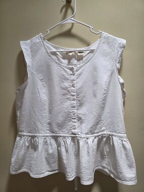 Levi's Women's Renata White Sleeveless Peplum Button-Front Top Size XL